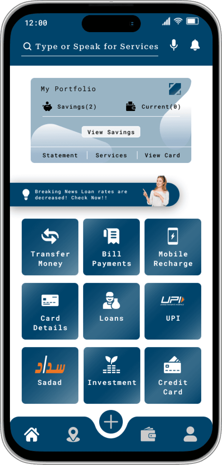 Home mobile screen 1