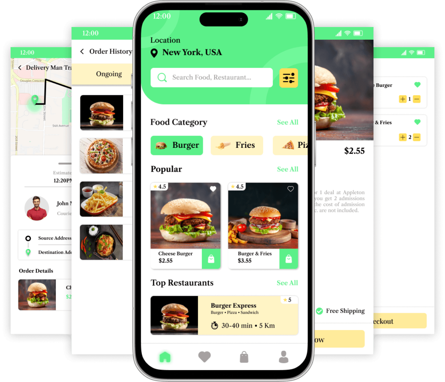 Food delivery app screens