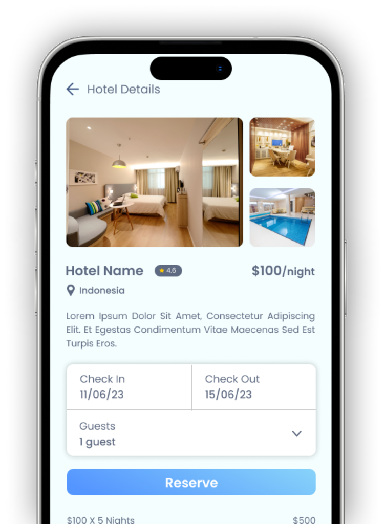 Travel app hotel description screen