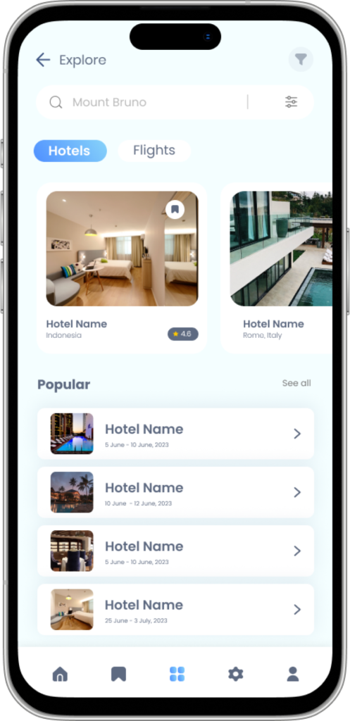 Travel app hotel screen